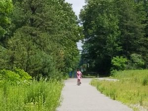 Mom and daughter on Needham Rail Trail